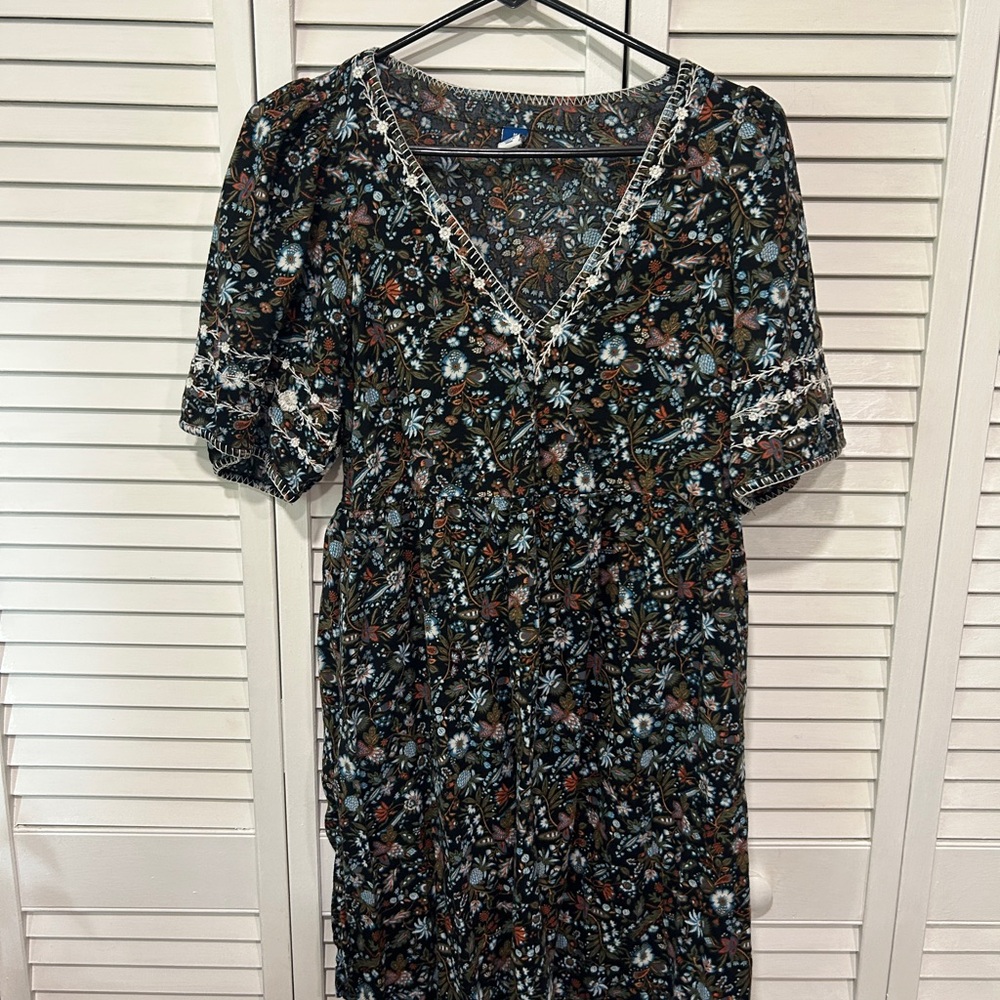 Old Navy V-Neck Floral Embroidered Dress with Bell Sleeves